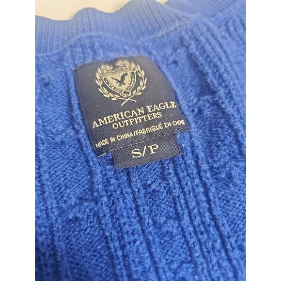 American Eagle Cable Knit V Neck Sweater Womens Small Blue - Picture 2 of 4